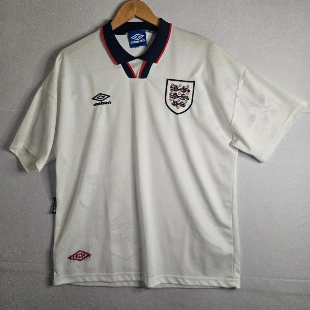 Vintage Umbro England National Team Soccer Jersey White XL Three Lions Retro